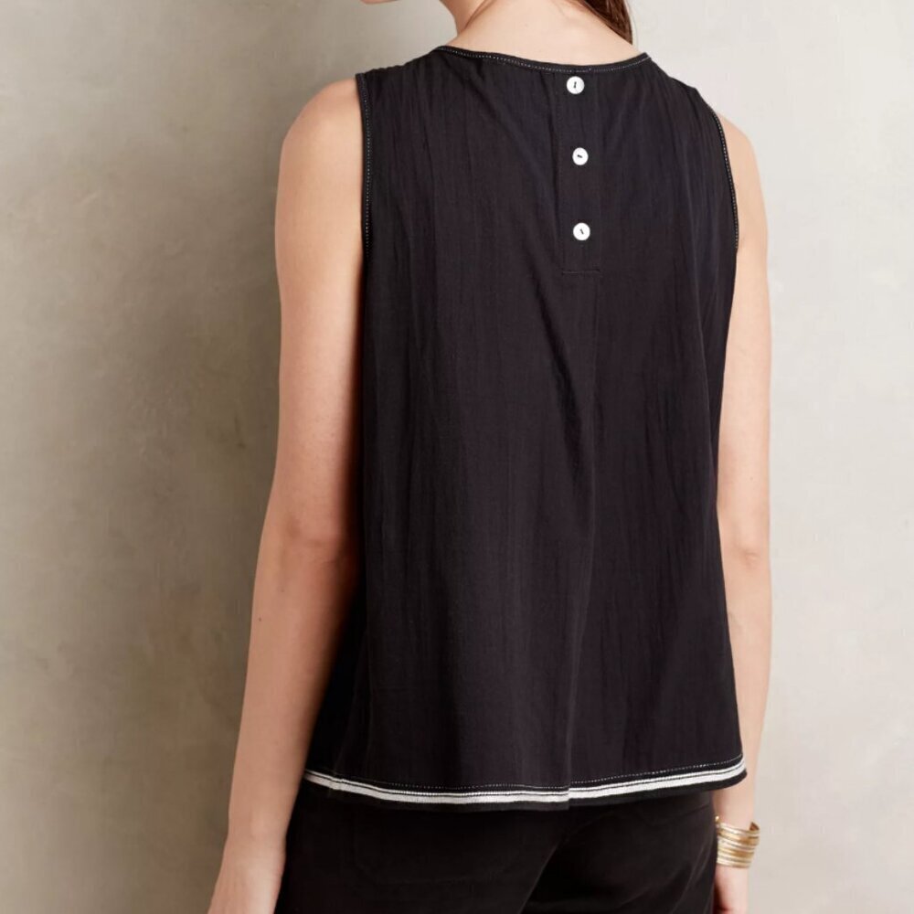 Anthropologie HD in Paris Embroidered Alys Tank 100% Cotton Black & White Top S - Picture 3 of 11